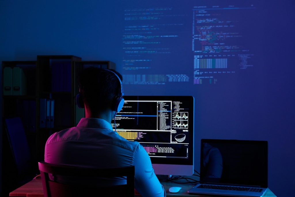 man works on system